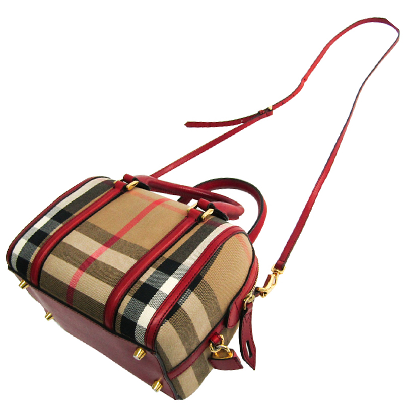 

Burberry Tricolor Canvas Leather Boston Bag, Beige