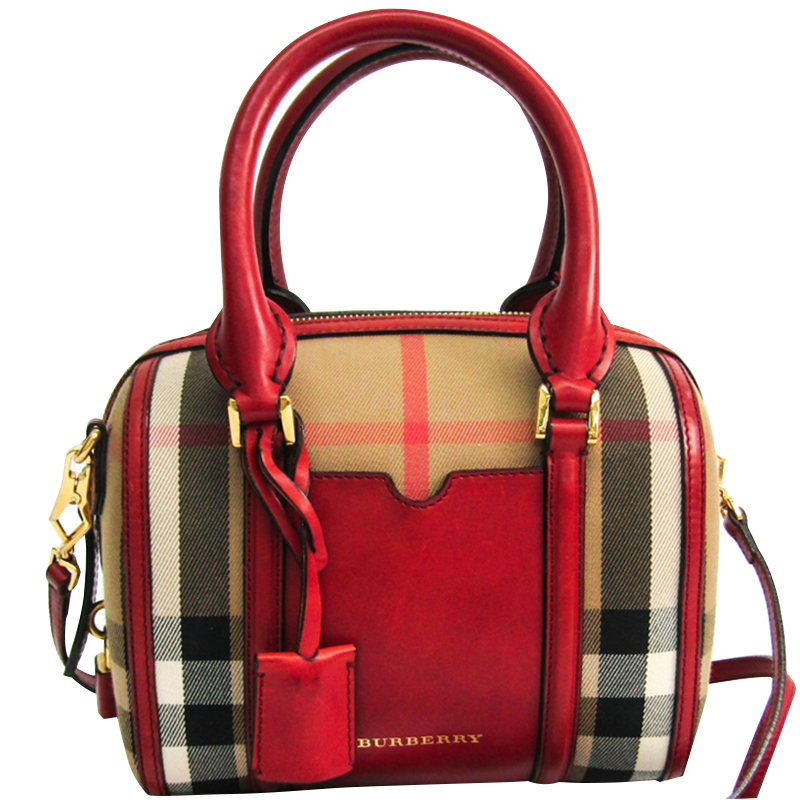 Pre Owned Burberry Tricolor Canvas Leather Boston Bag 