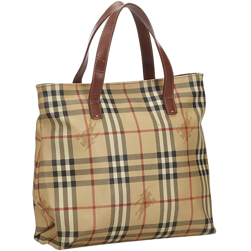 Burberry Brown/Beige Haymarket Check Tote Bag