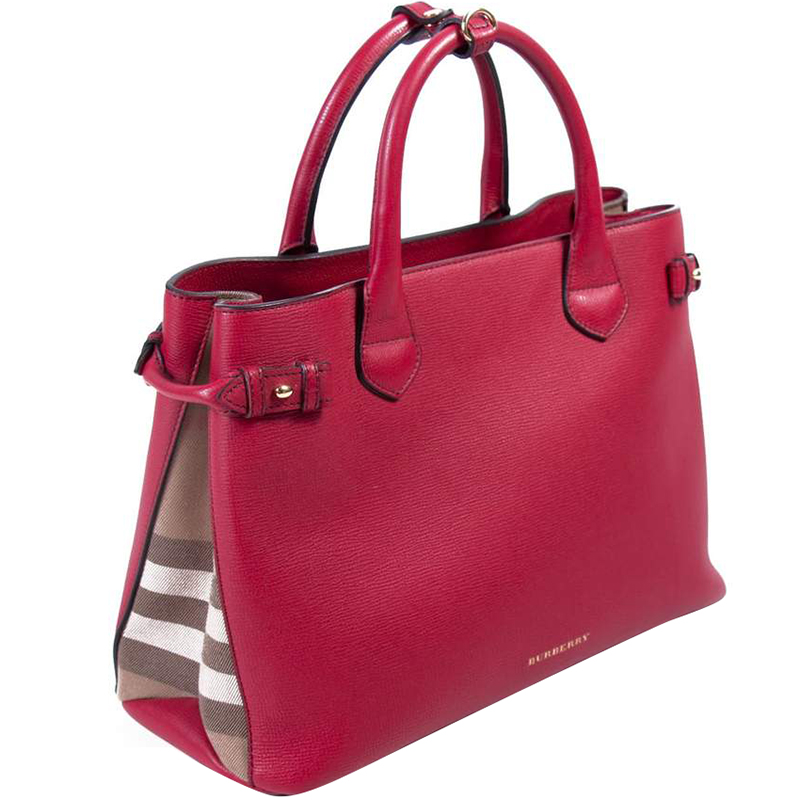 

Burberry Red Leather and Vintage Check  Banner Tote