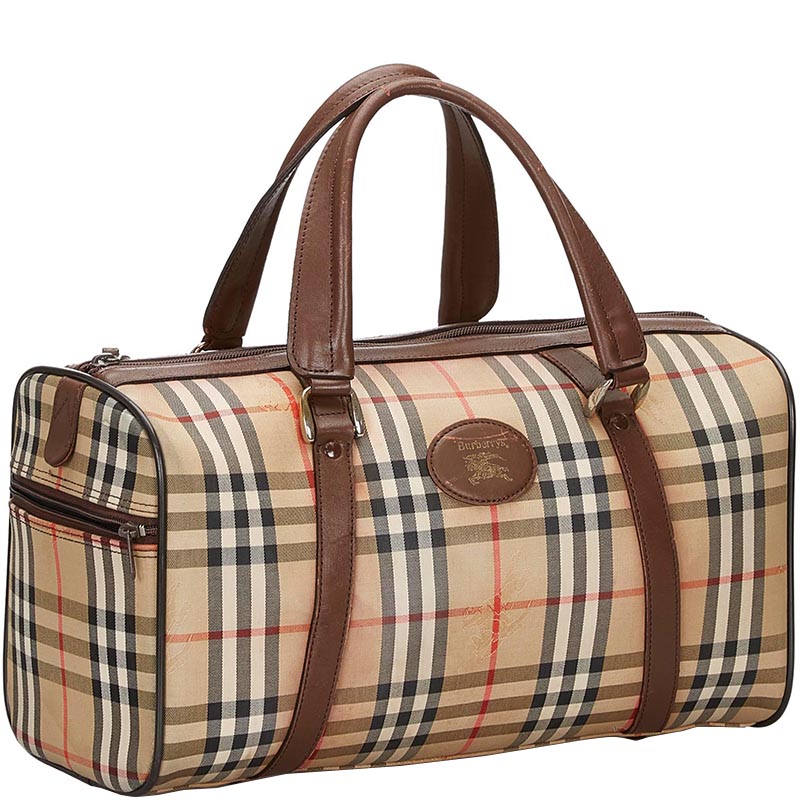 

Burberry Brown Haymarket Check Coated Canvas Boston Bag