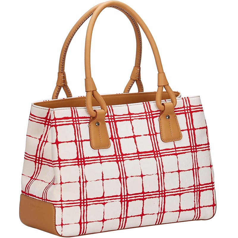 

Burberry White/Red Leather And Canvas Tote