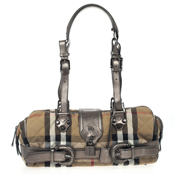 مملوكة مسبقًا Burberry Metallic Quilted House Check Manor Satchel