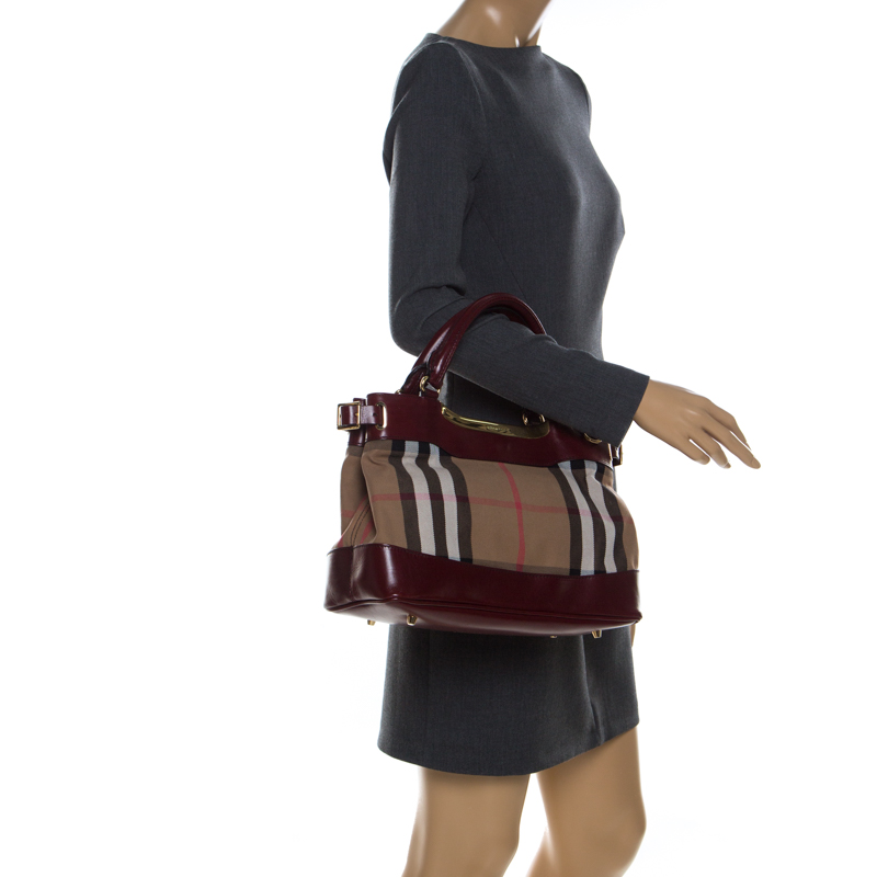 

Burberry Beige/Burgundy House Check Canvas and Leather Tote