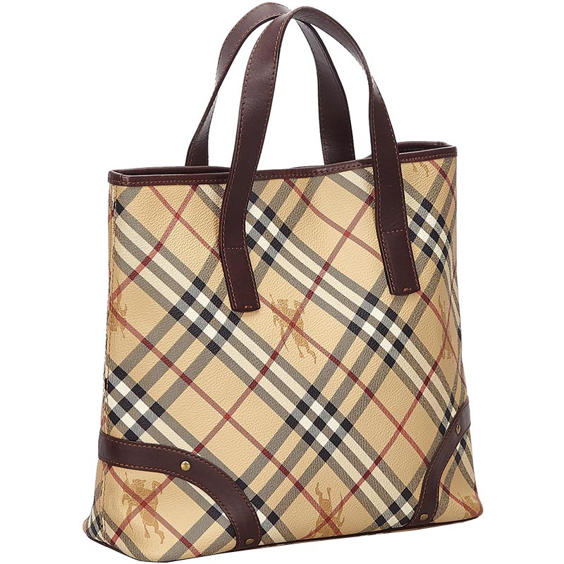 

Burberry Beige/Brown Haymarket Check Canvas and Leather Tote