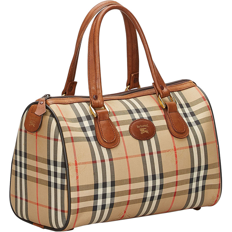 

Burberry Brown Haymarket Check Canvas Boston Bag