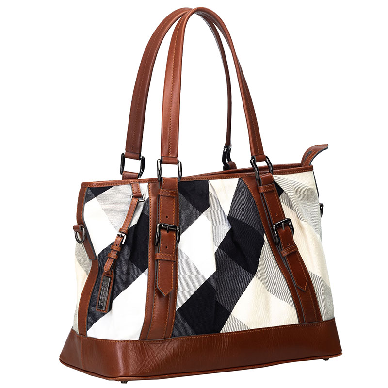 

Burberry White Mega Check Canvas Lowry Satchel, Multicolor