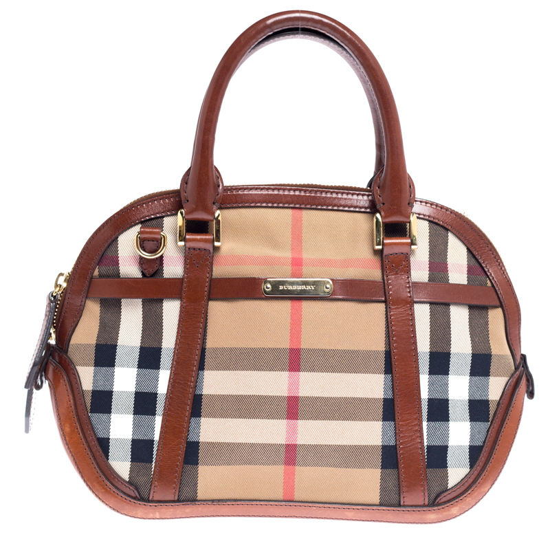 Burberry Beige House Check Fabric and Leather Orchard Bowler Bag