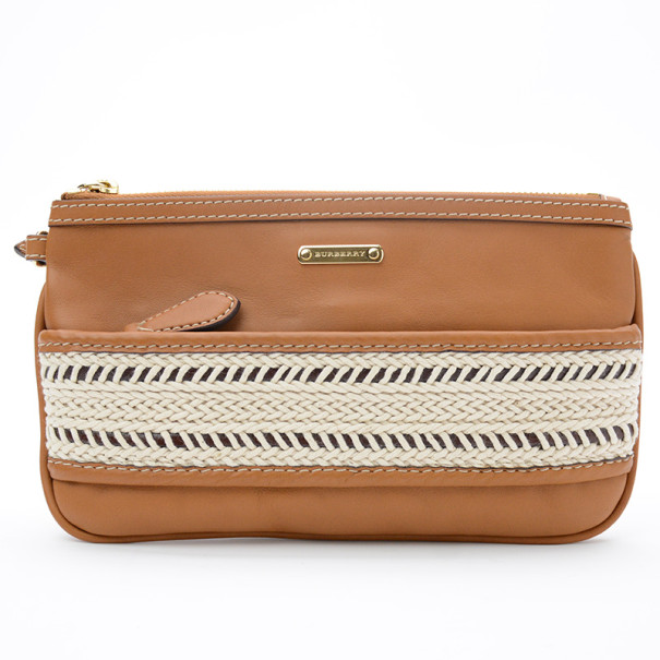 مملوكة مسبقًا Burberry Calf Leather Rope Webbing Fuller Wristlet
