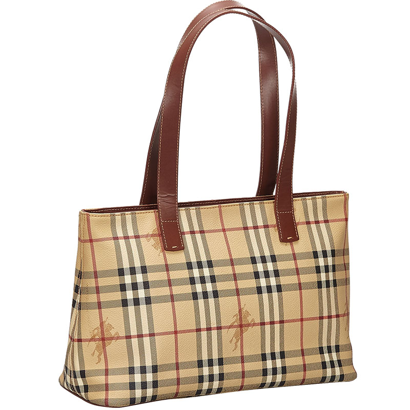 

Burberry Brown PVC Haymarket Check Tote Bag, Beige