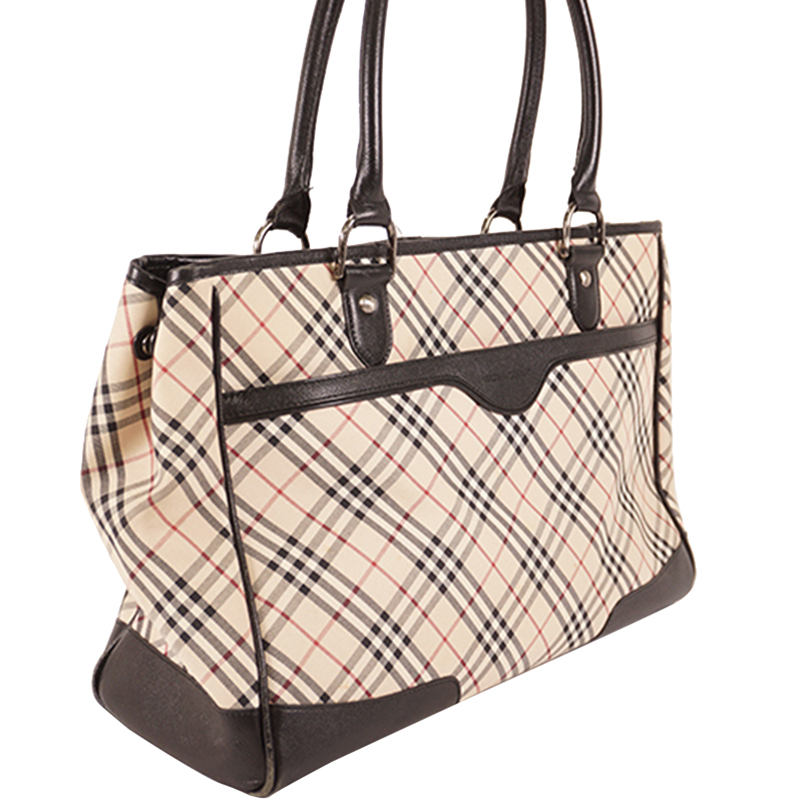 

Burberry Tricolor Canvas Leather Check Tote Bag, Multicolor