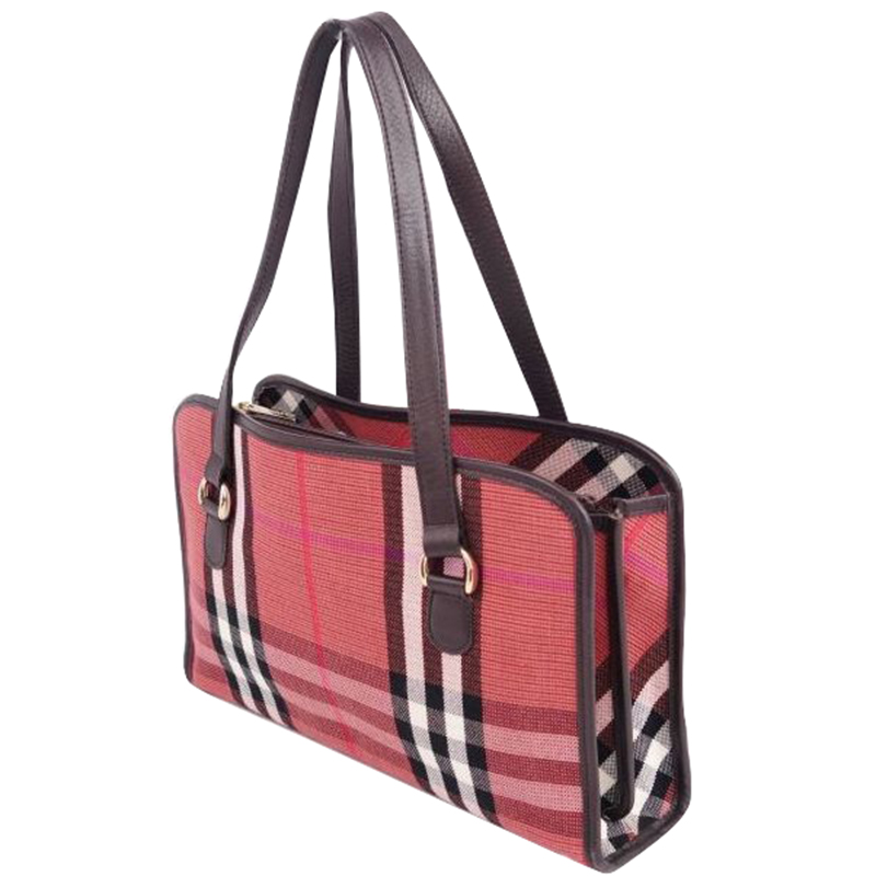 

Burberry Red Canvas Leather Checked Shoulder Bag