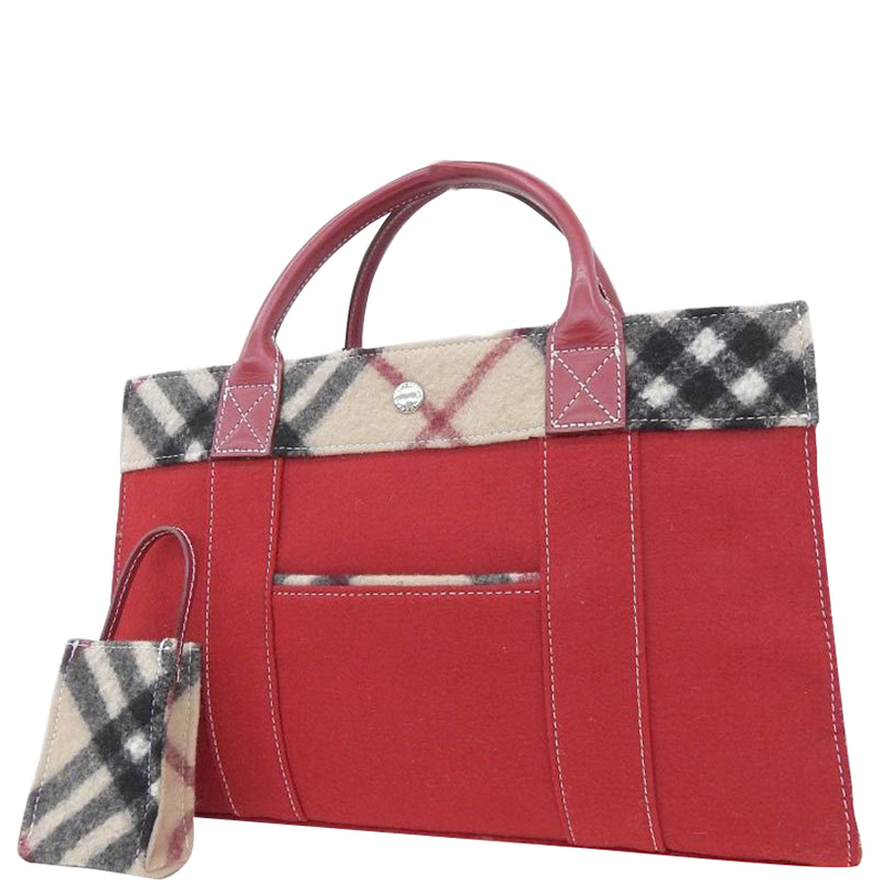 

Burberry Red/Beige Wool Leather Blue Label Bag