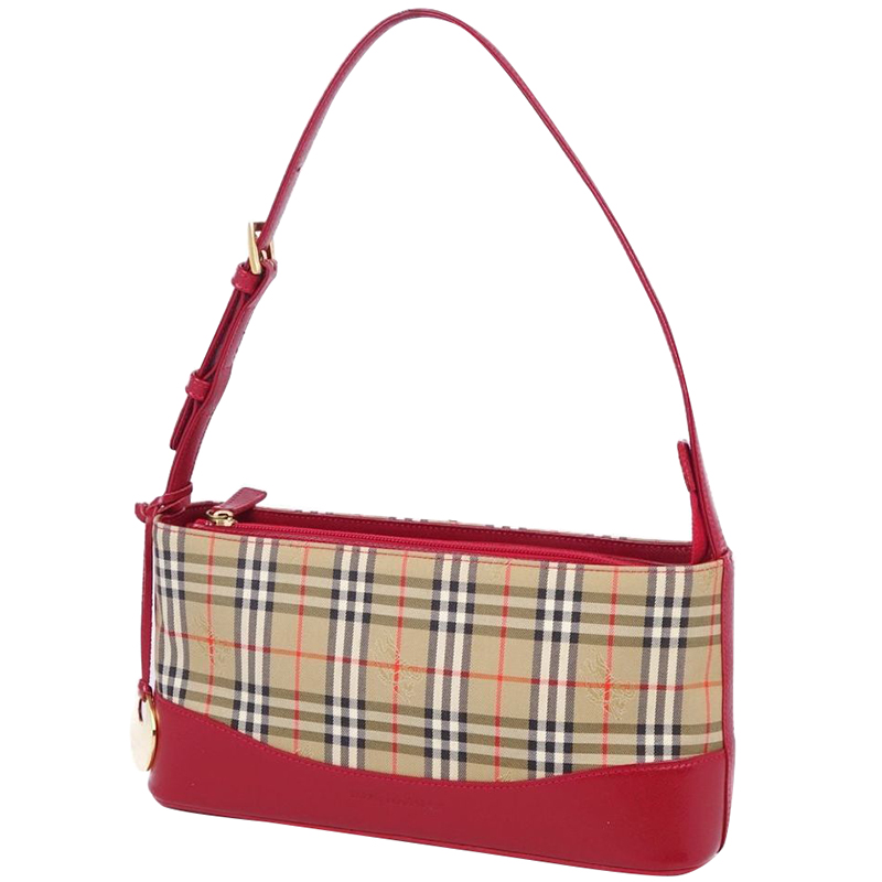 

Burberry Beige/Red Canvas Leather Horse Ferry Check Shoulder Bag