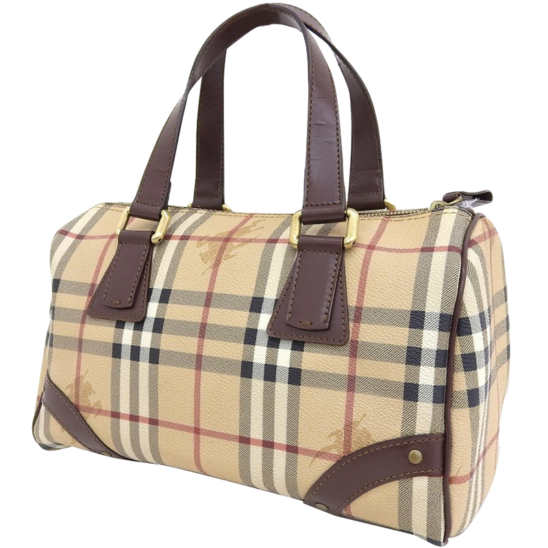 

Burberry Beige Canvas Leather Nova Check Boston Bag