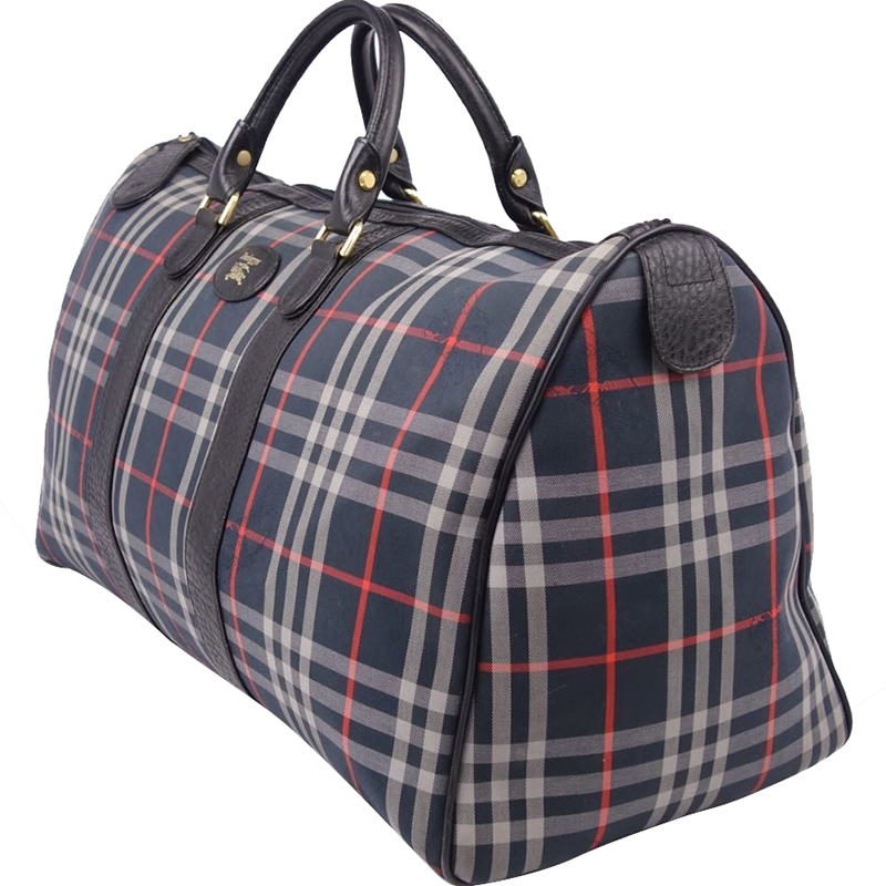 

Burberry Navy Canvas Horse Ferry Check Boston Bag, Navy blue