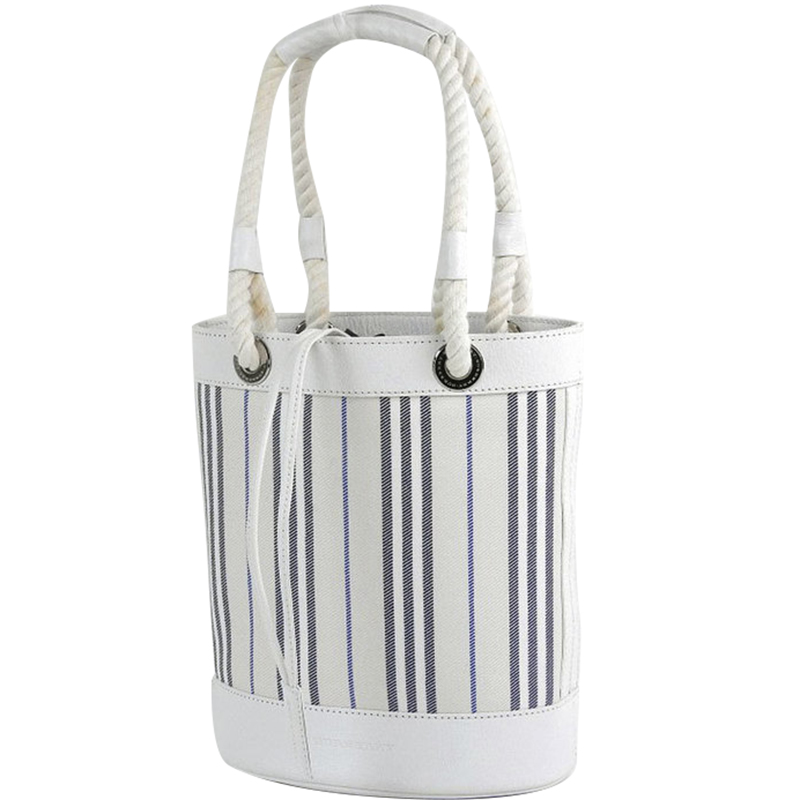 

Burberry White Canvas Leather Tote Bag