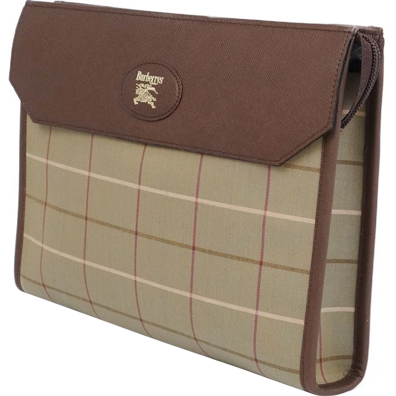 

Burberry Brown/Khaki Canvas Leather Check Clutch Bag, Beige