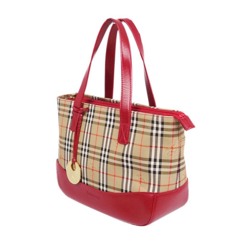 

Burberry Beige/Red Canvas Leather Horse Ferry Check Bag