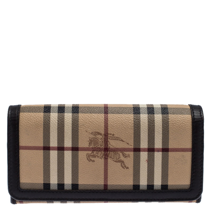 Pre Owned Burberry Beige/Brown Haymarket Check Coated Canvas and Leather Continental Flap Wallet