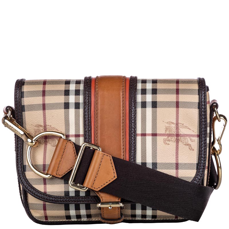 Pre Owned Burberry Brown Haymarket Check Canvas Crossbody Bag
