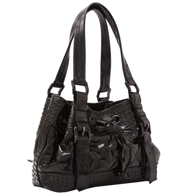 

Burberry Black Patent Leather Studded Drawstring Shoulder Bag