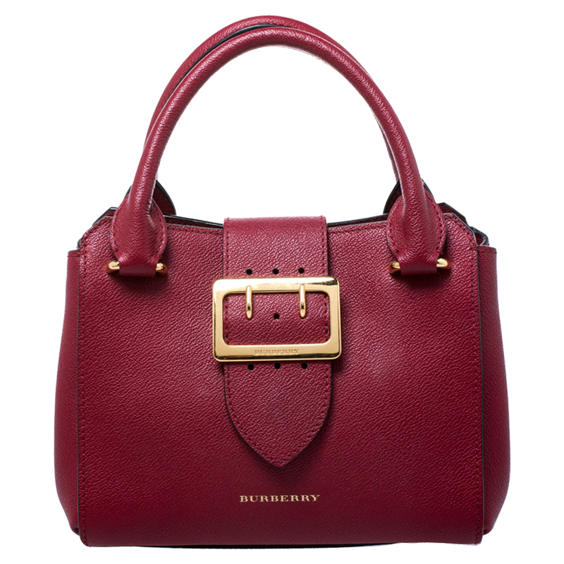 Burberry Red Grainy Leather Small Buckle Tote Burberry | The Luxury Closet