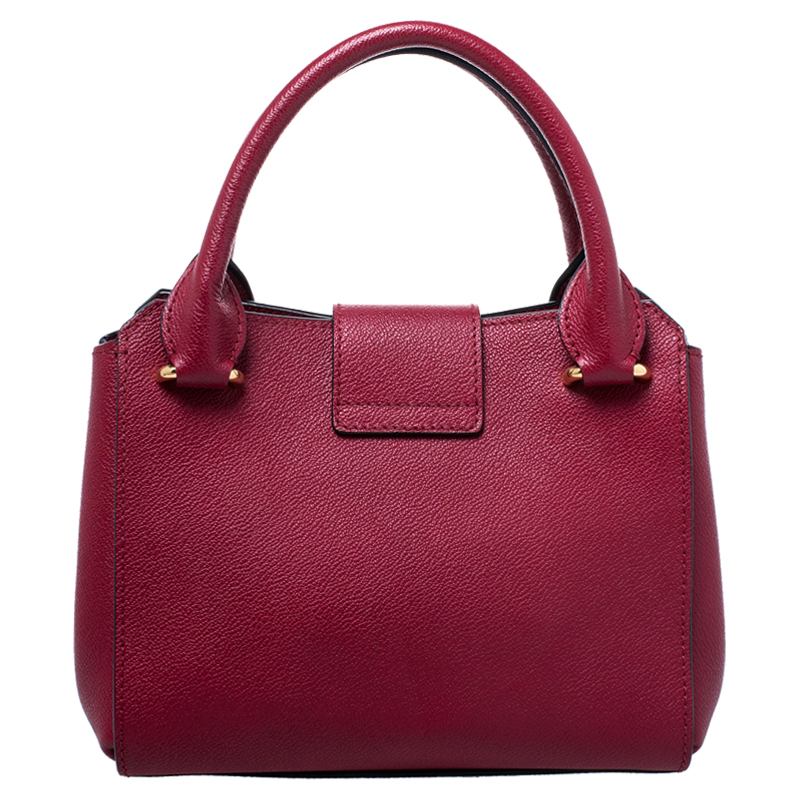 Burberry Red Grainy Leather Small Buckle Tote Burberry
