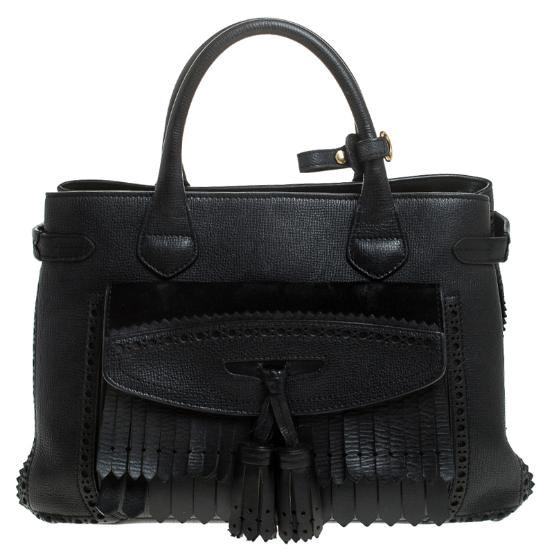 Burberry Black Brogue Leather Small Fringe Banner Tote Burberry | The  Luxury Closet