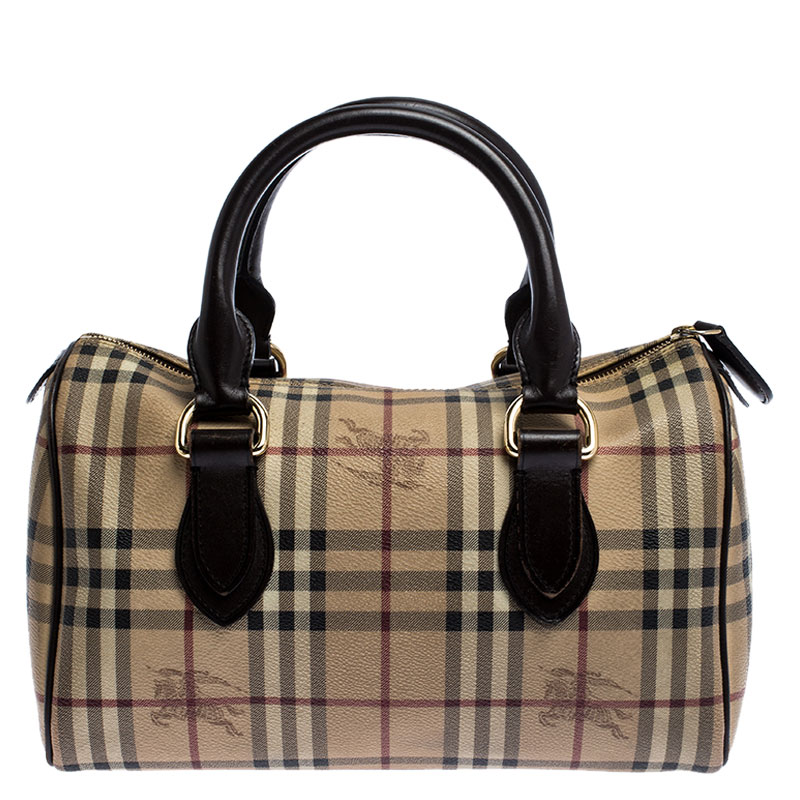 Burberry Brown Canvas Leather Horse Ferry Check Boston Bag Burberry | TLC