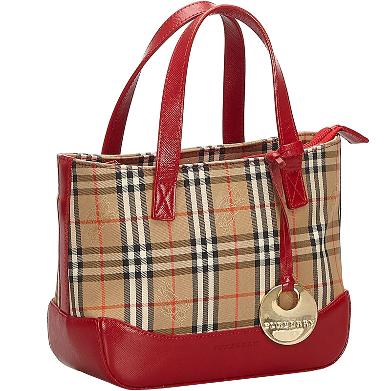 

Burberry Brown/Red Haymarket Check Canvas Tote, Multicolor