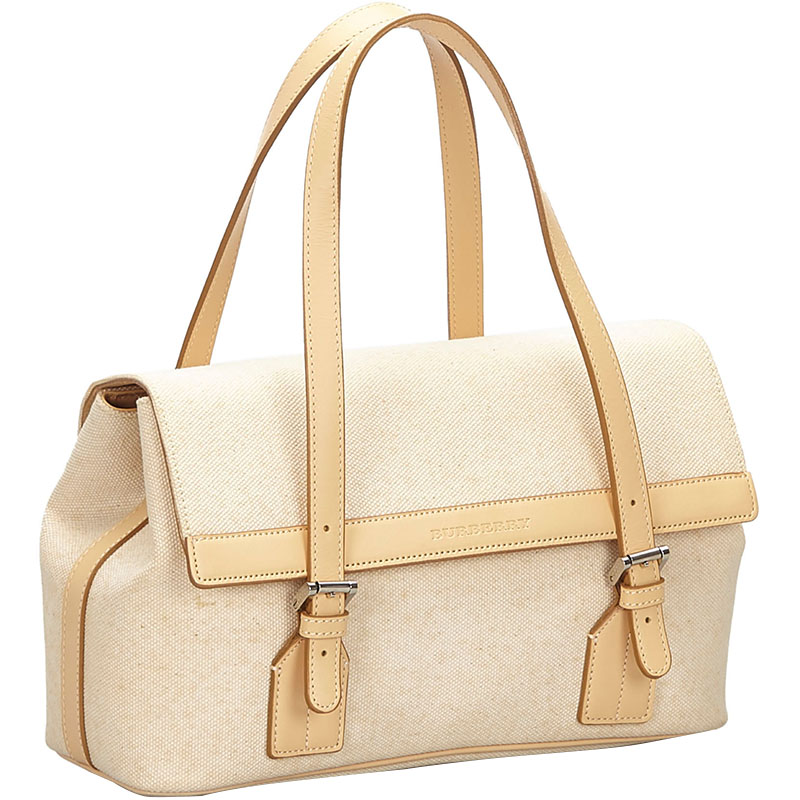 

Burberry White Canvas Satchel, Beige