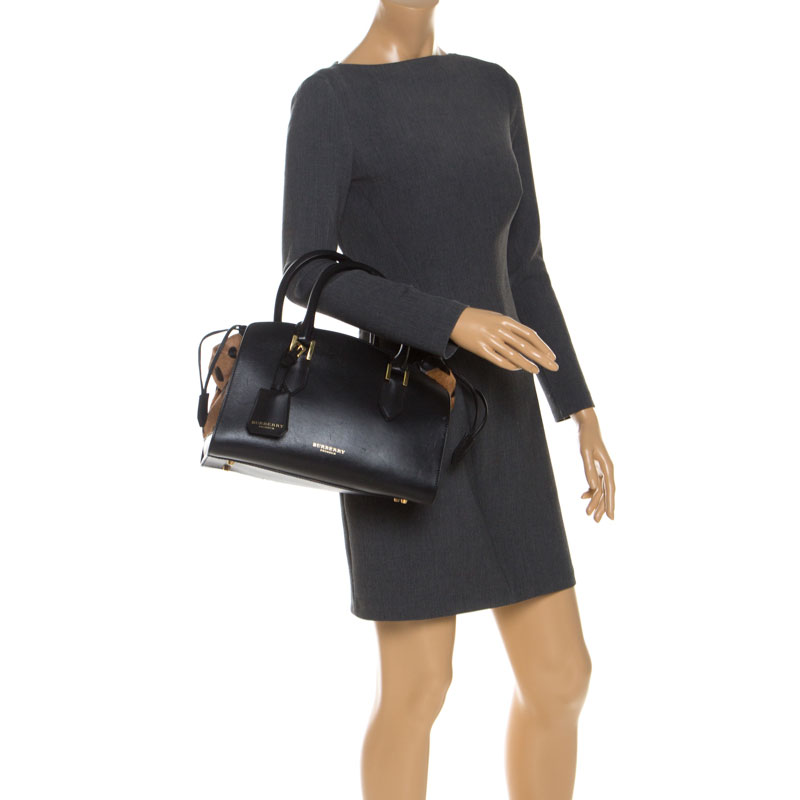 

Burberry Black/Brown Heart Print Leather and Calfhair Dinton Satchel
