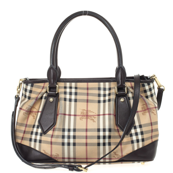 Pre Owned Burberry Haymarket Check Convertible Tote