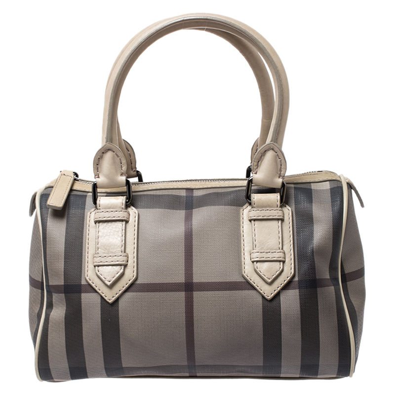 Pre Owned Burberry Grey/Beige Smoked Check PVC Small Chester Boston Bag