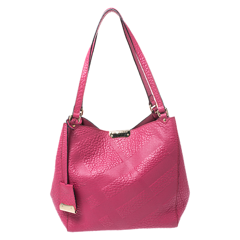 Pre-owned Burberry Fuchsia Leather Medium Dewsbury Tote In Pink