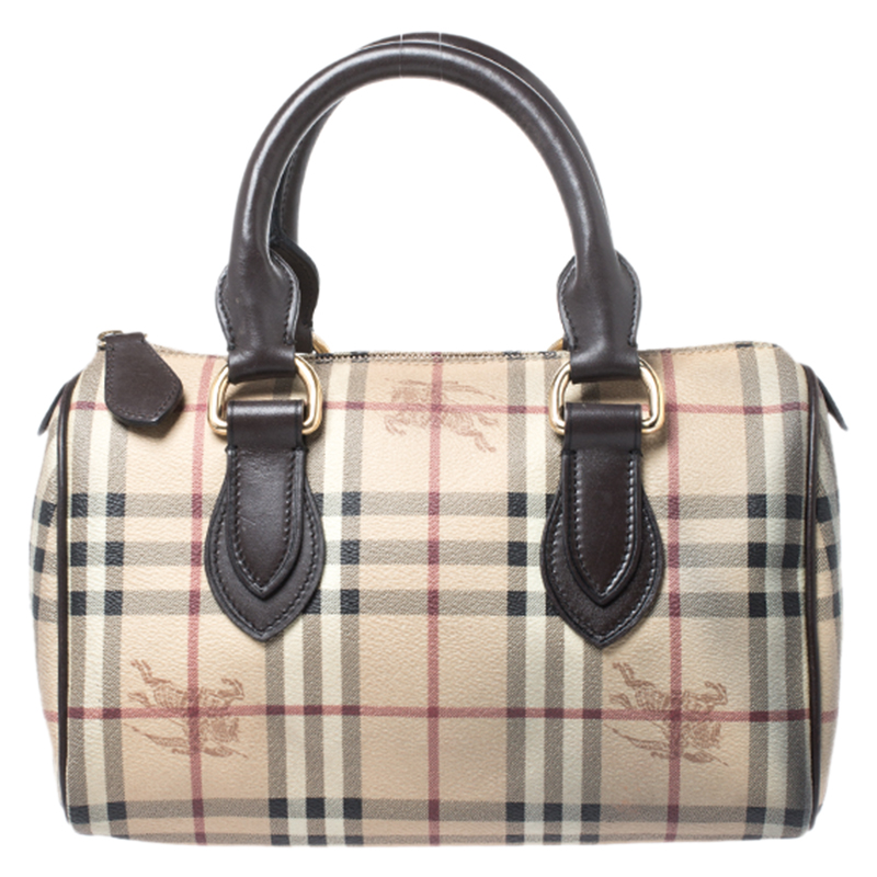 Pre Owned Burberry Brown Haymarket Check Coated Canvas Chester Bowler Bag