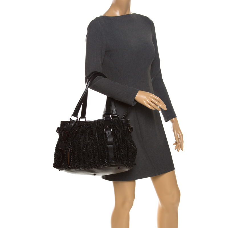 

Burberry Black Leather Ruffle Lowry Tote