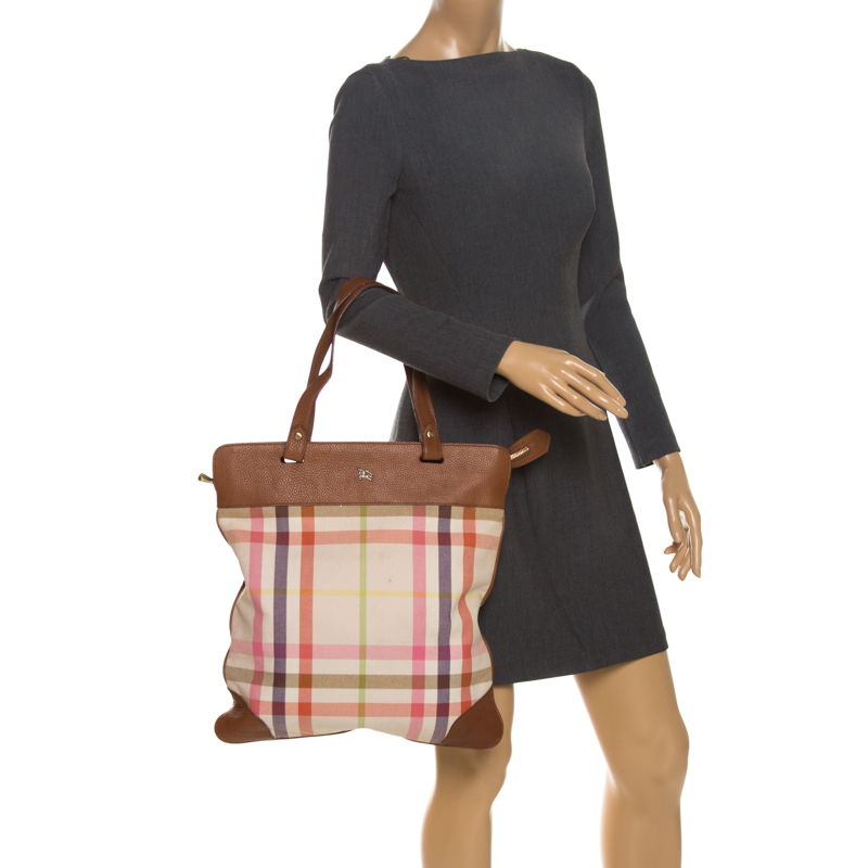 

Burberry Multicolor House Check Canvas and Leather Tote