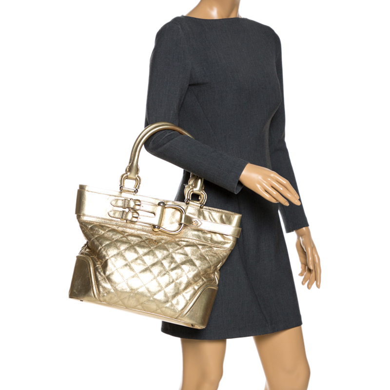 

Burberry Gold Quilted Leather Hillgate Tote