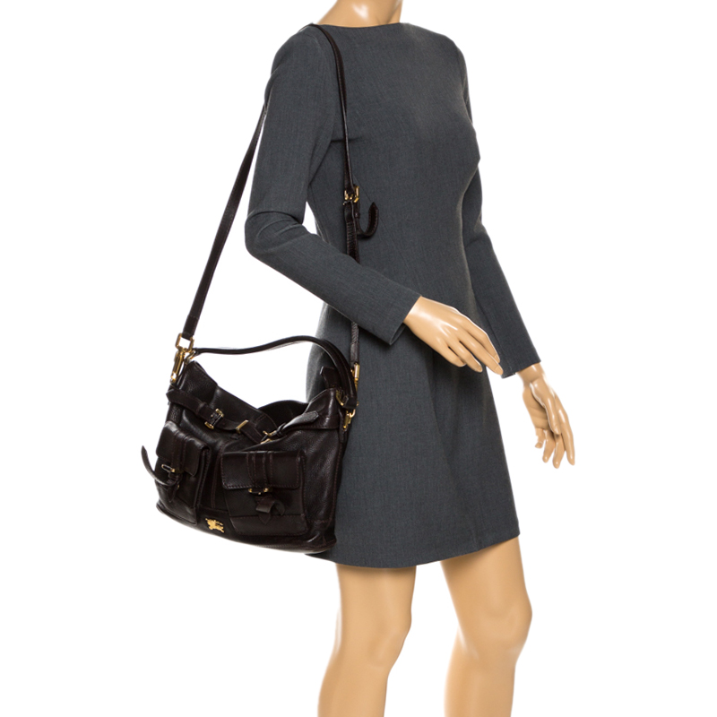 

Burberry Dark Brown Leather Front Pocket Hobo