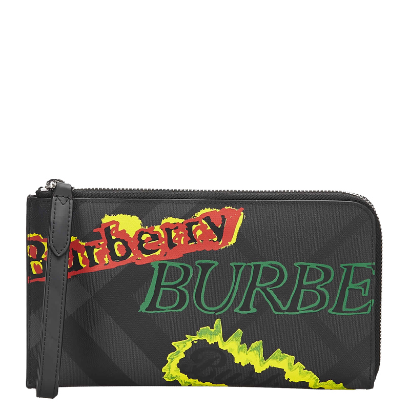 Pre-owned Burberry Multicolor Leather Graffiti Wallet In Black