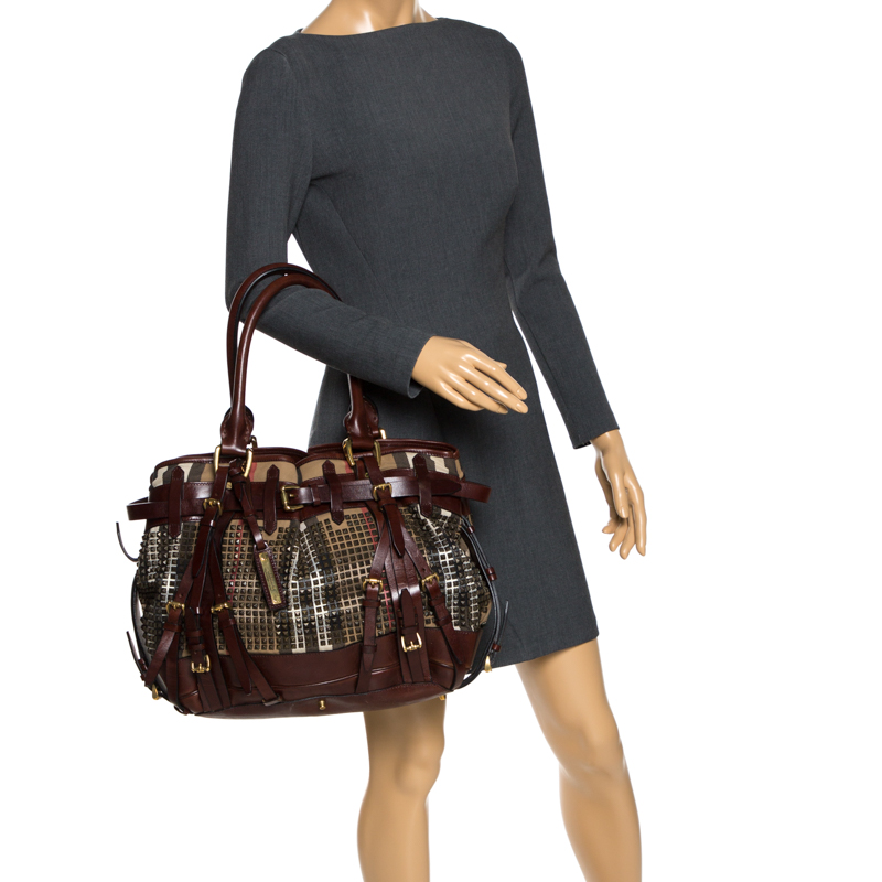 

Burberry Dark Brown Canvas and Leather  Rowan Studded Tote