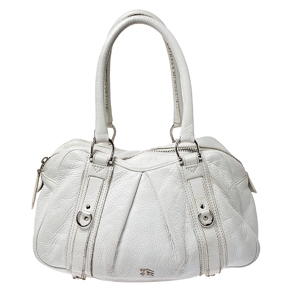 Pre-owned Burberry White Leather Ashbury Satchel