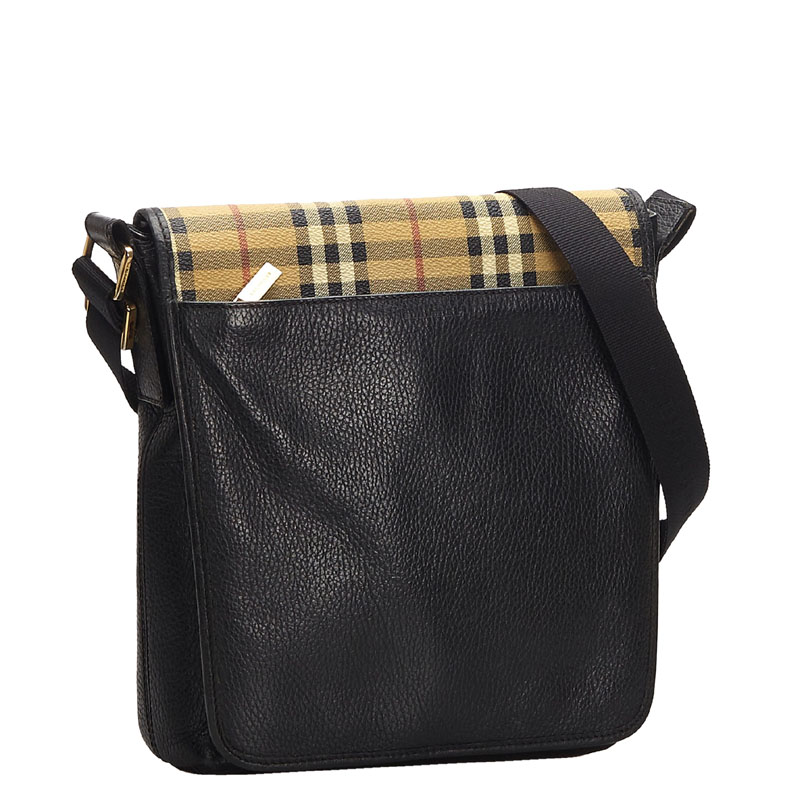 

Burberry Black Leather Nova Check Crossbody Bag
