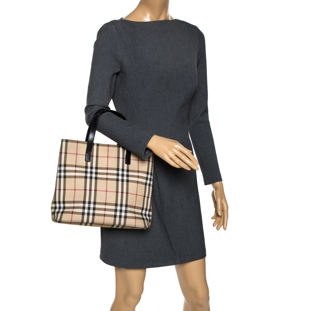 

Burberry Beige/Black House Check PVC and Leather Tote