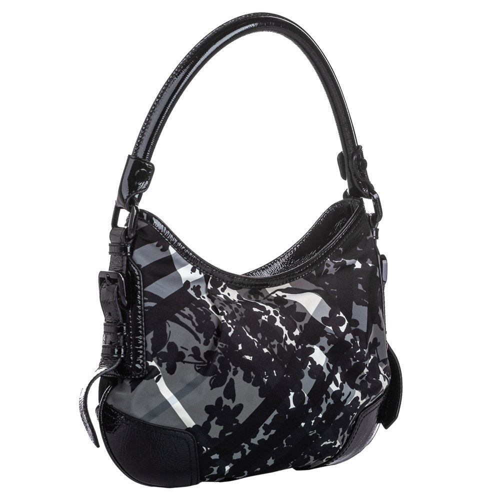 

Burberry Black Floral Beat Check Foley Nylon And Leather Hobo Bag