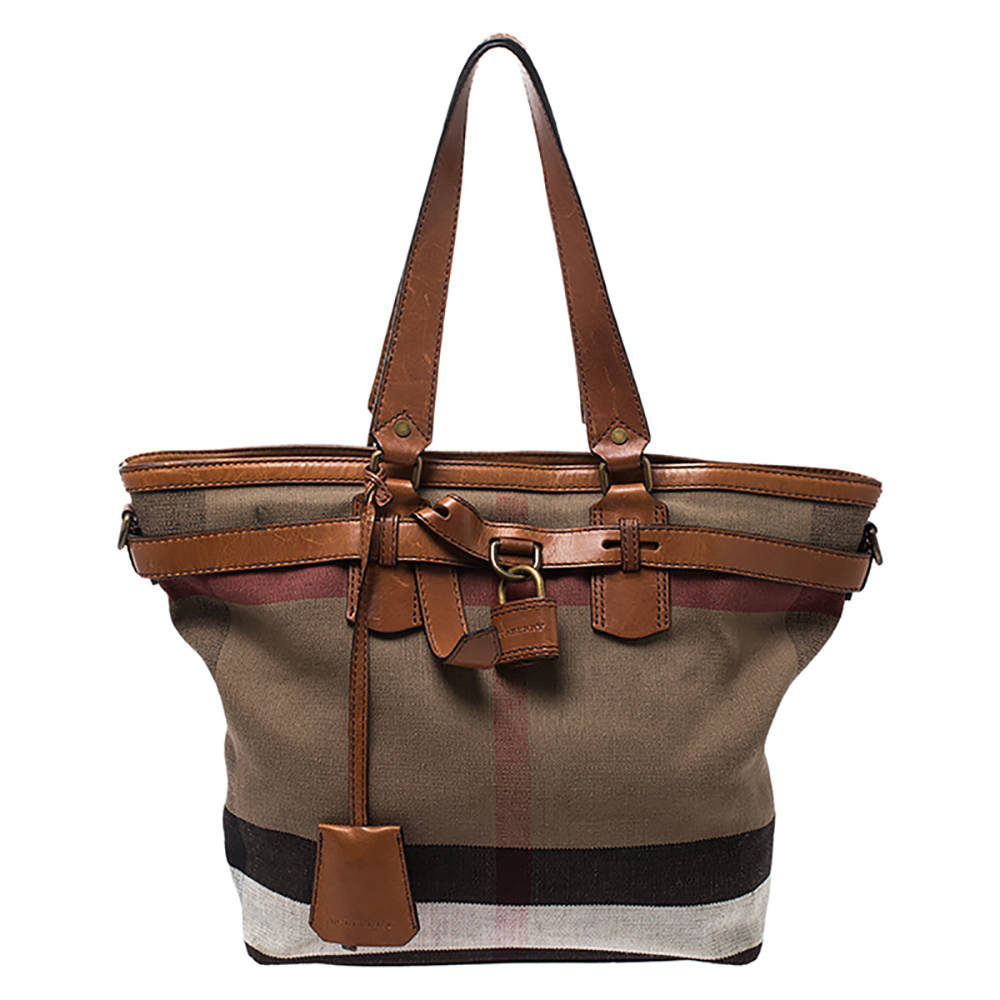 Burberry Beige/Tan Mega Check Canvas and Leather Maidstone Tote 