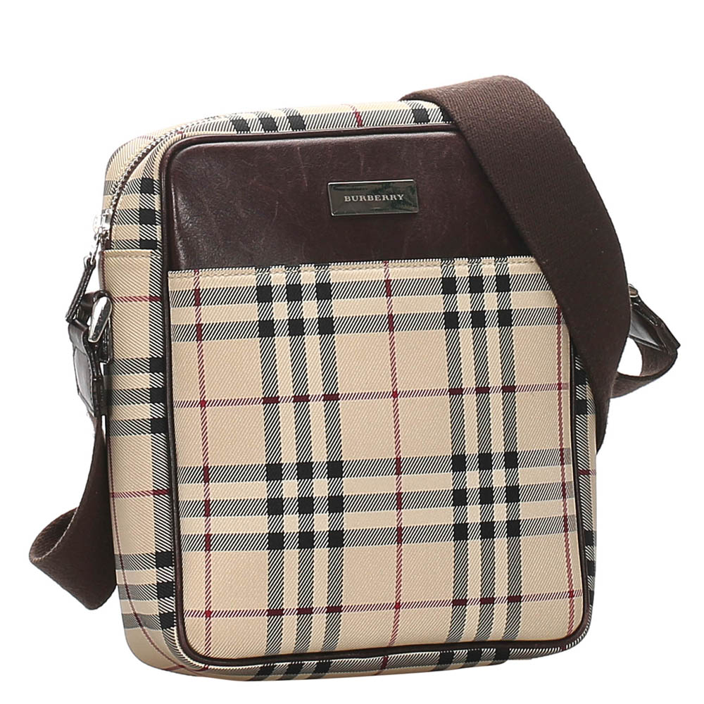 

Burberry Brown House Check Canvas And Leather Shoulder Bag, Beige