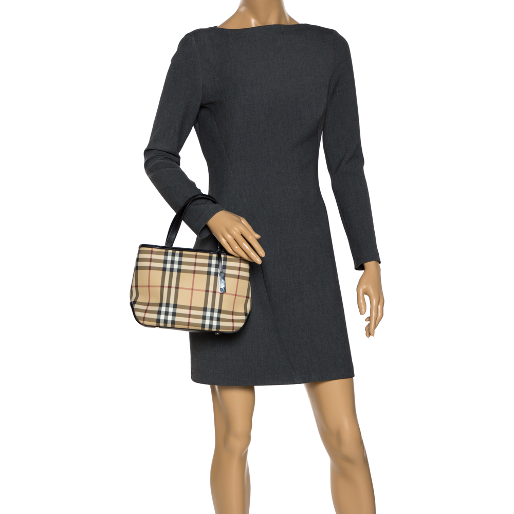 

Burberry Beige/Black Nova Check PVC and Patent Leather Tote